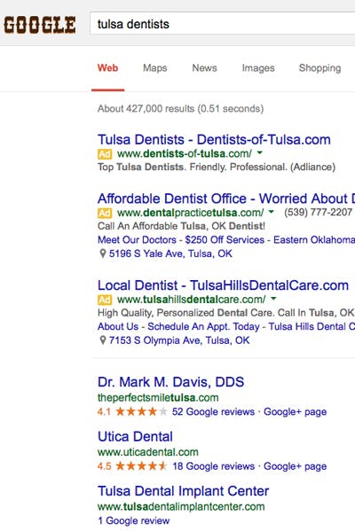 Google Dentist Search
