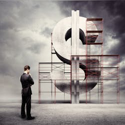 Man Staring At Dollar Sign Man Staring At Dollar Sign