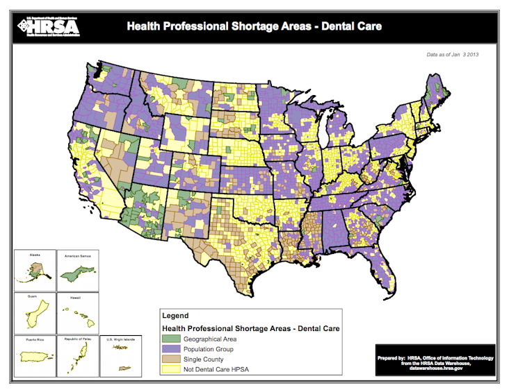 Dental health professional shortage areas and inadequate preventive