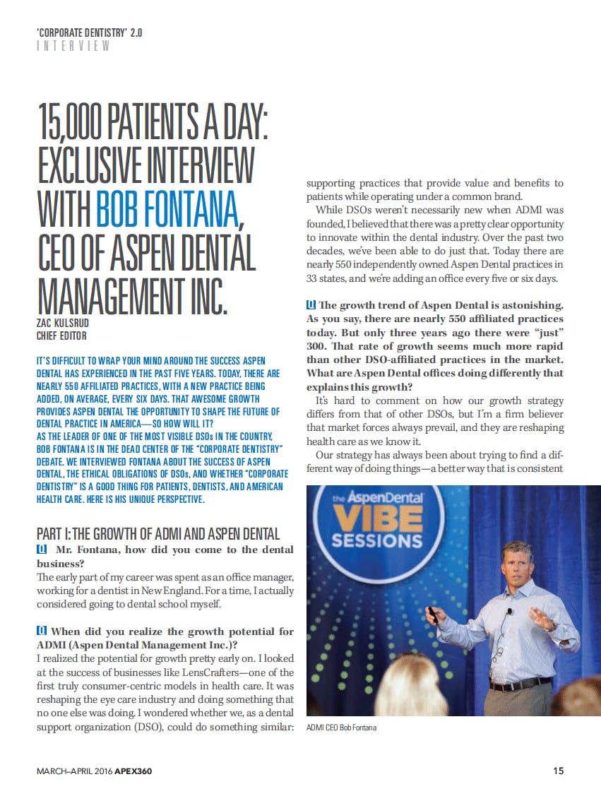 15000 Patients A Day Bob Fontana Aspen Dental