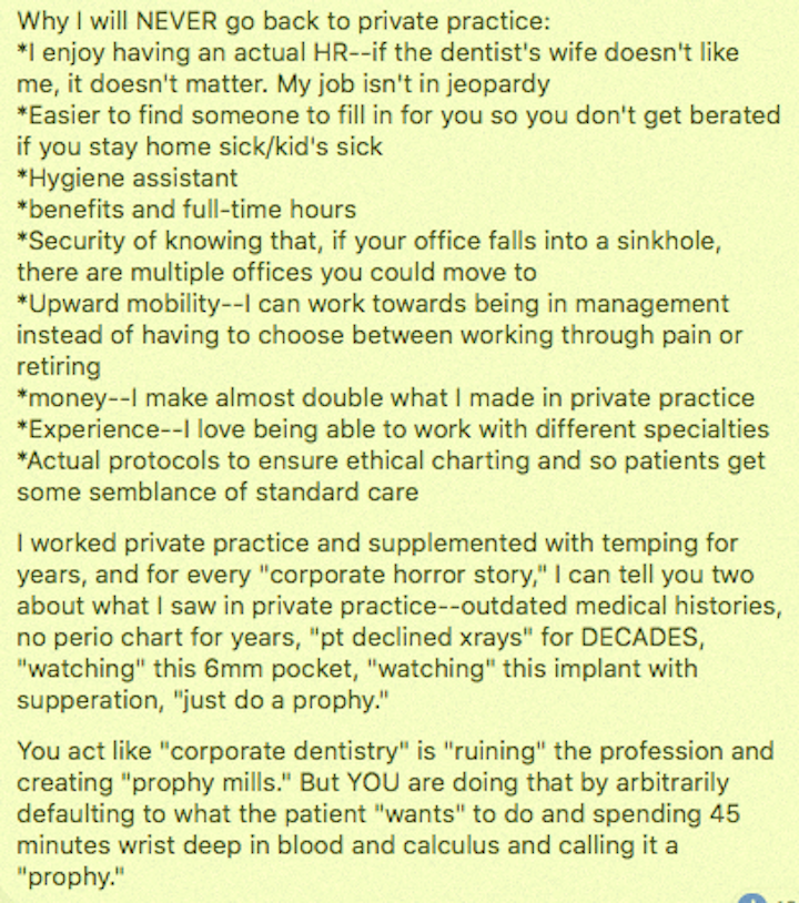 Dental Hygienists Sharply Criticize Corporate Dental Offices On Facebook Dentistryiq This dentists journal has dental news, research, case reports, reviews & opinions. dental hygienists sharply criticize