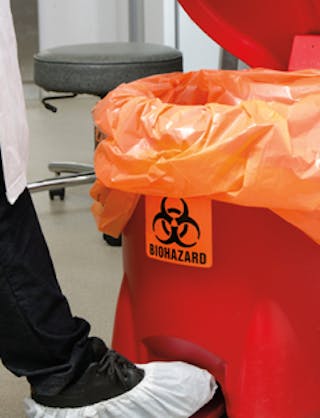 Biological Risk Waste Disposed Of In The Red Trash Bag At A