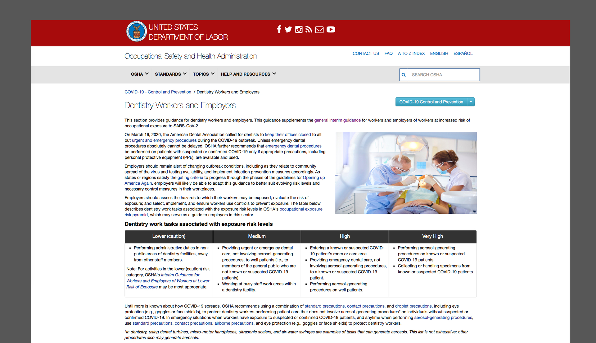 OSHA posted its newest guidance for dental professionals on May 1, 2020.