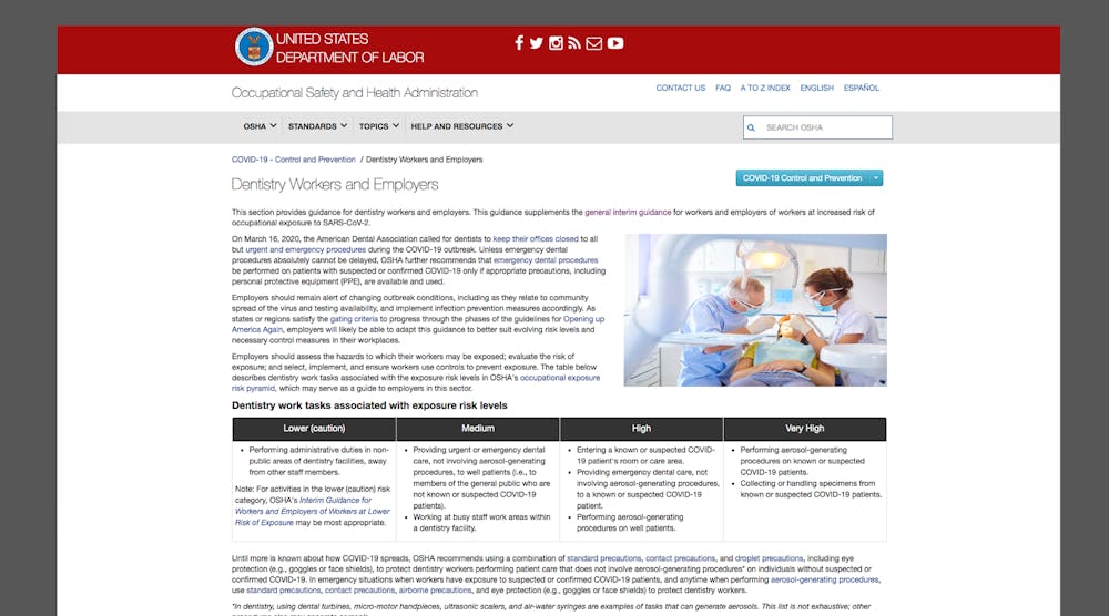 OSHA posted its newest guidance for dental professionals on May 1, 2020.
