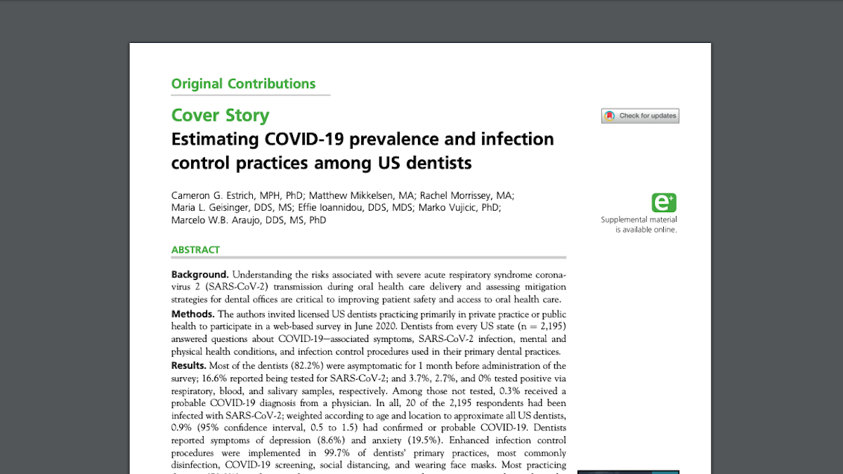 Researchers Estimate 0 9 Of Dentists Covid 19 Positive In Early Days Of Pandemic Dentistryiq Dental news has been the leading dental magazine in the middle east and north africa since 25 years. researchers estimate 0 9 of dentists