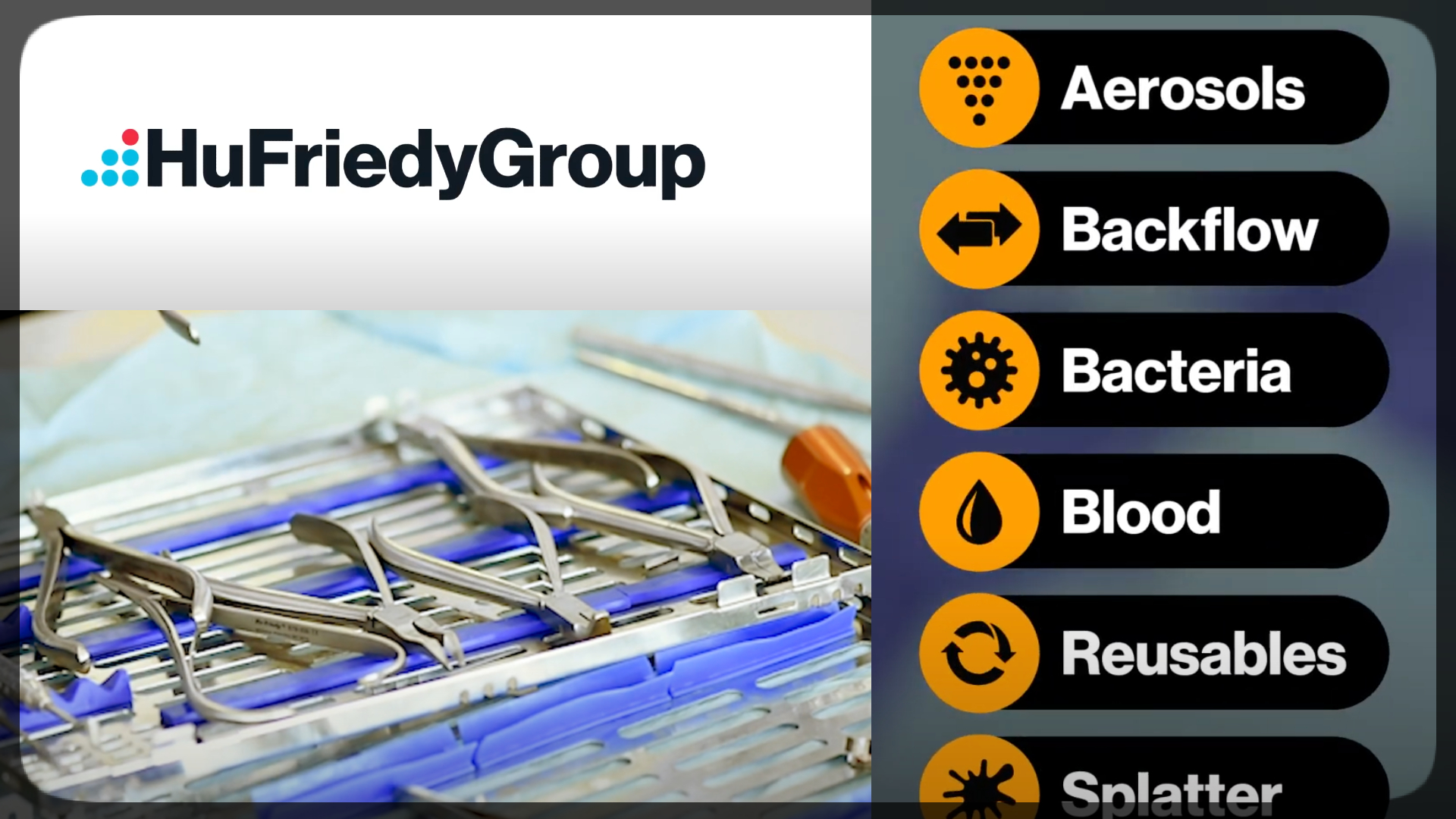 Images from a HuFriedyGroup video on points of infection prevention breach and the company's circle of protection solutions