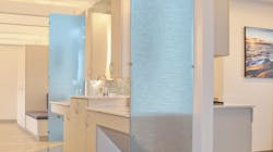 Brushing station shows floor changes and 3-form panels Brushing station shows floor changes and 3-form panels