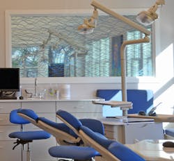 Ortho bay viewing into dentist&rsquo;s office through 3-form glass