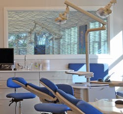 Ortho bay viewing into dentist’s office through 3-form glass Ortho bay viewing into dentist’s office through 3-form glass
