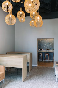 Creative light fixtures in the reception area Creative light fixtures in the reception area