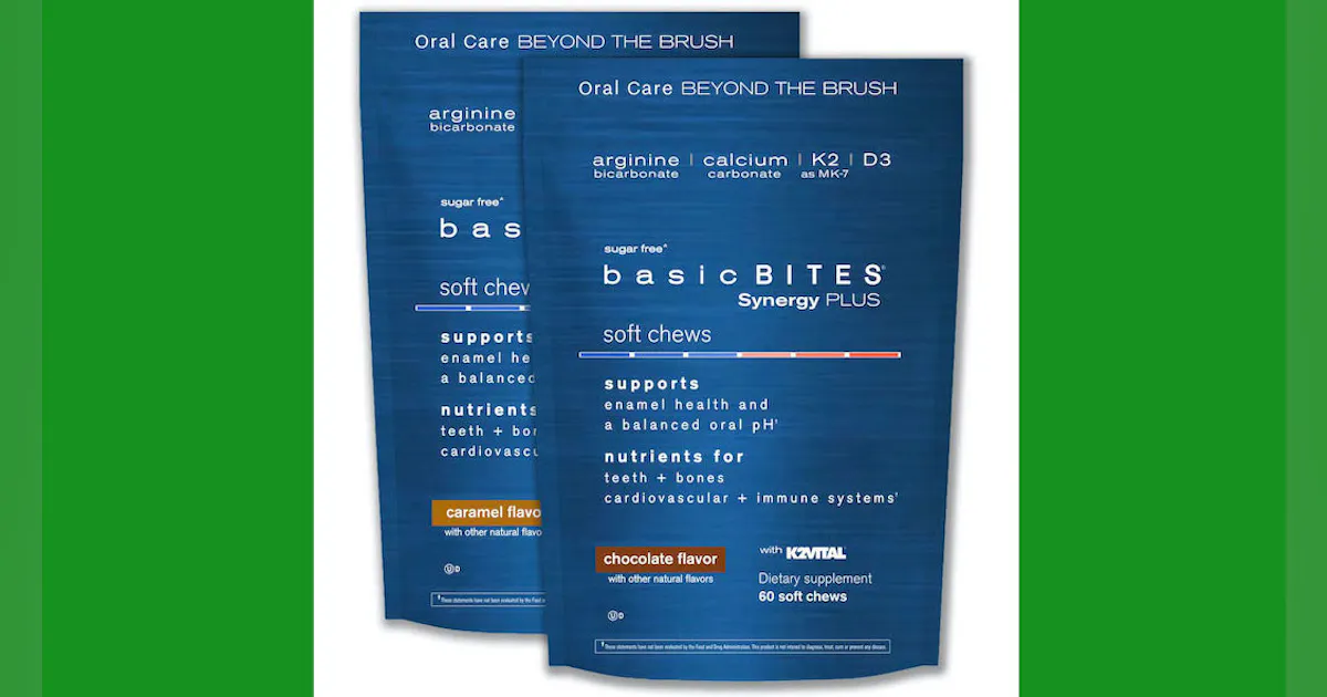 Oral care prebiotic chew has added nutrients for enamel, bone, immune, and cardiovascular support Oral care prebiotic chew has added nutrients for enamel, bone, immune, and cardiovascular support