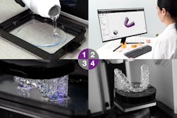 The complete resin polymerization process and postprocessing in dental 3D printing.