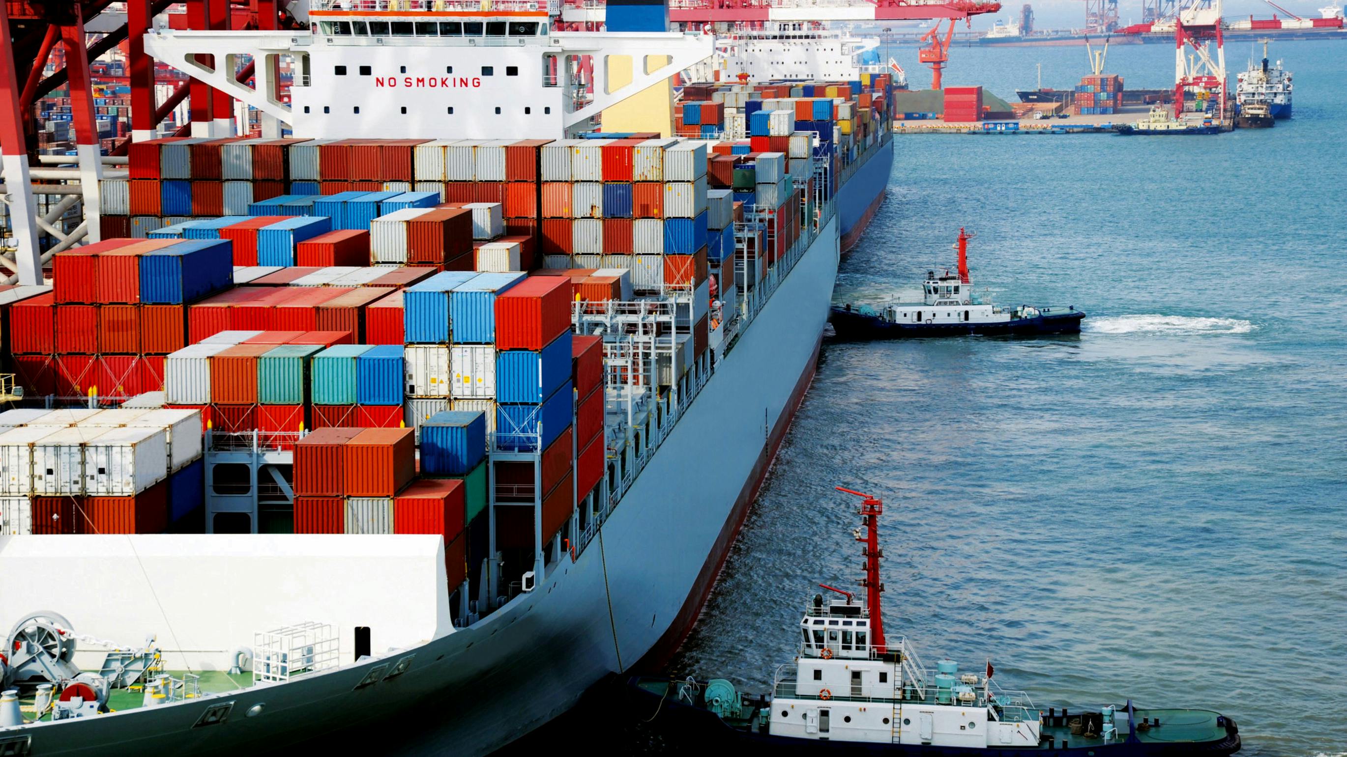 A container ship at the Qingdao Port in China