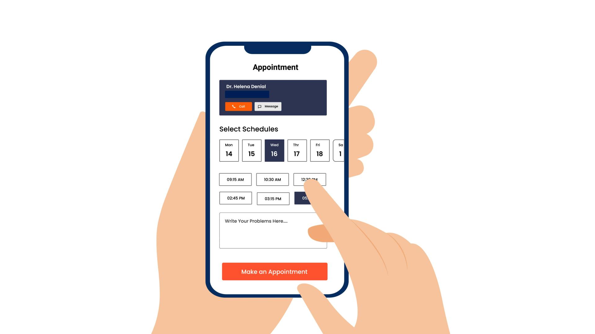 Hands holding smart phone with appointment scheduler on screen