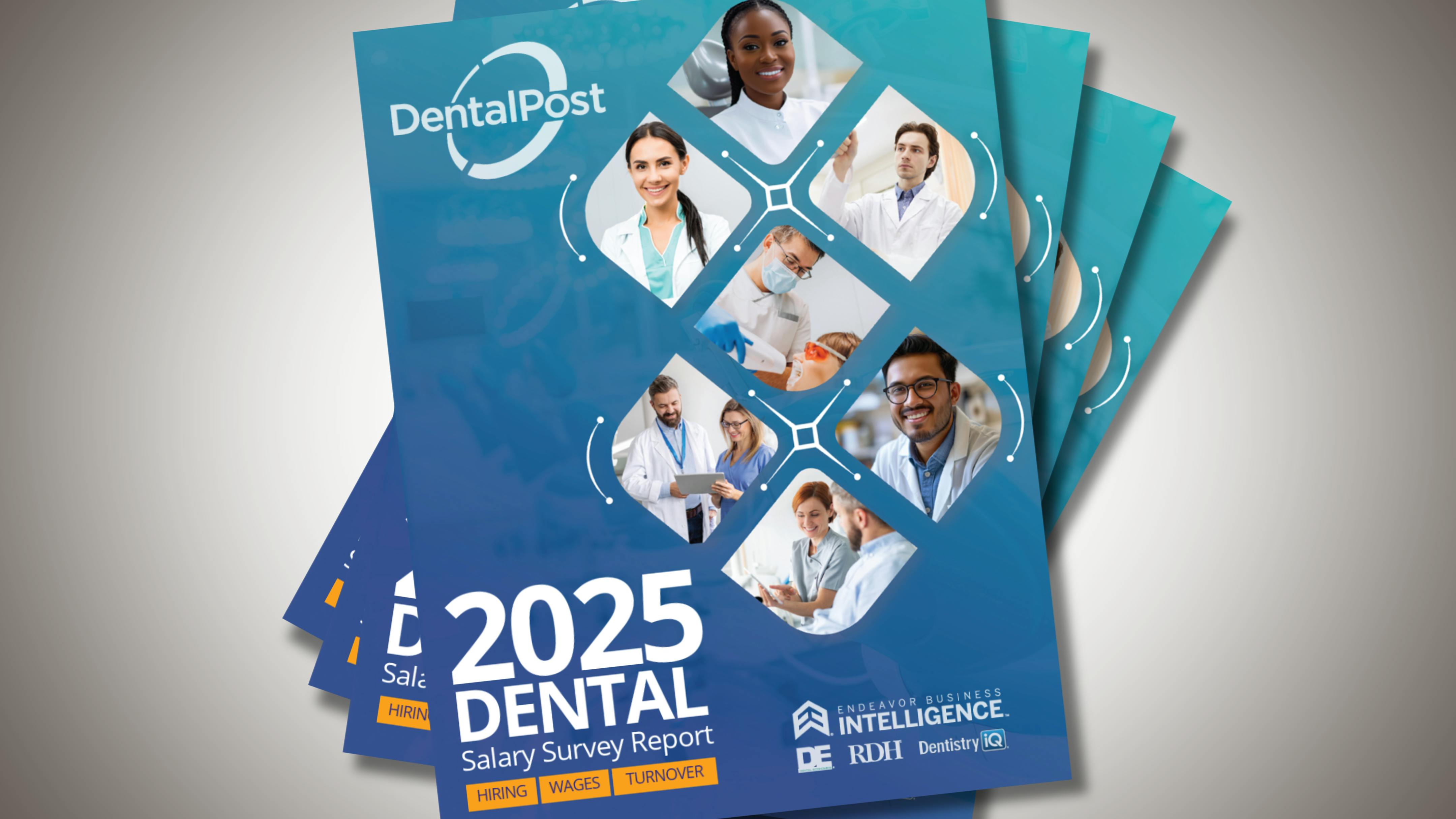 Stack of 2025 dental salary survey reports