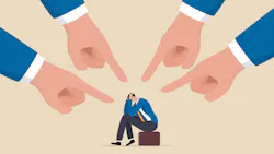 illustration of lots of big fingers pointing at one individual sitting on a briefcase representing toxic workplaces illustration of lots of big fingers pointing at one individual sitting on a briefcase representing toxic workplaces