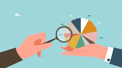 illustration of one outstretched hand holding a pie chart. Another hand is holding a magnifying glass up to the pie chair, symbolizing shared responsibility. illustration of one outstretched hand holding a pie chart. Another hand is holding a magnifying glass up to the pie chair, symbolizing shared responsibility.